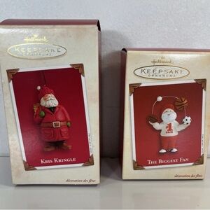 Hallmark Keepsake Christmas Kris Kringle 2003 Santa Biggest Fan 2002 Ornaments